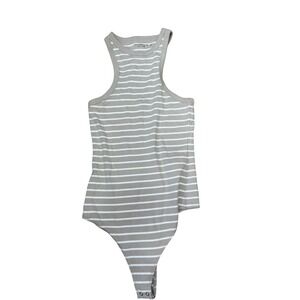 Abercrombie & Fitch Tan White‎ Striped Soft A&F Rib High Neck Bodysuit M